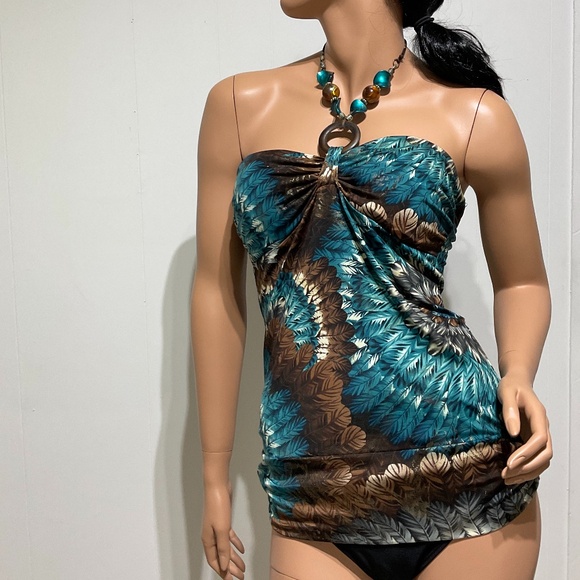 Vintage Belinda Top Blouse Size M Beads accents Halter Padded Bra Stretch USA - Picture 9 of 16